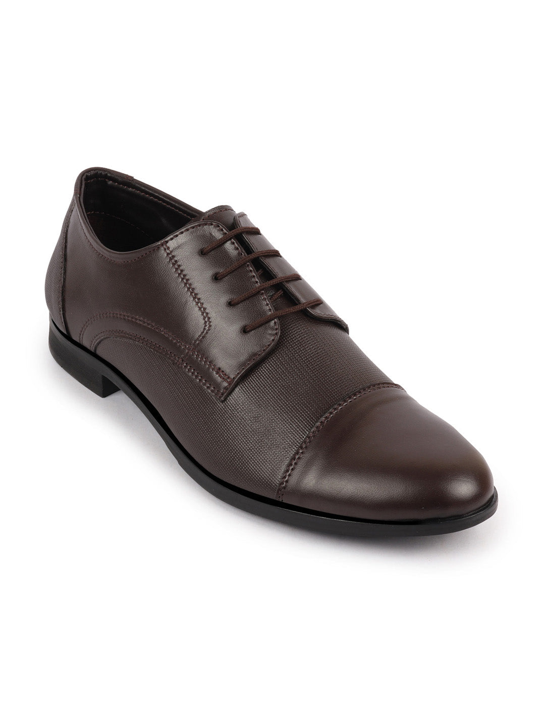 Shop Men Brown Formal Office Textured Design Cap Toe Genuine Leather Lace Up Shoes Online.