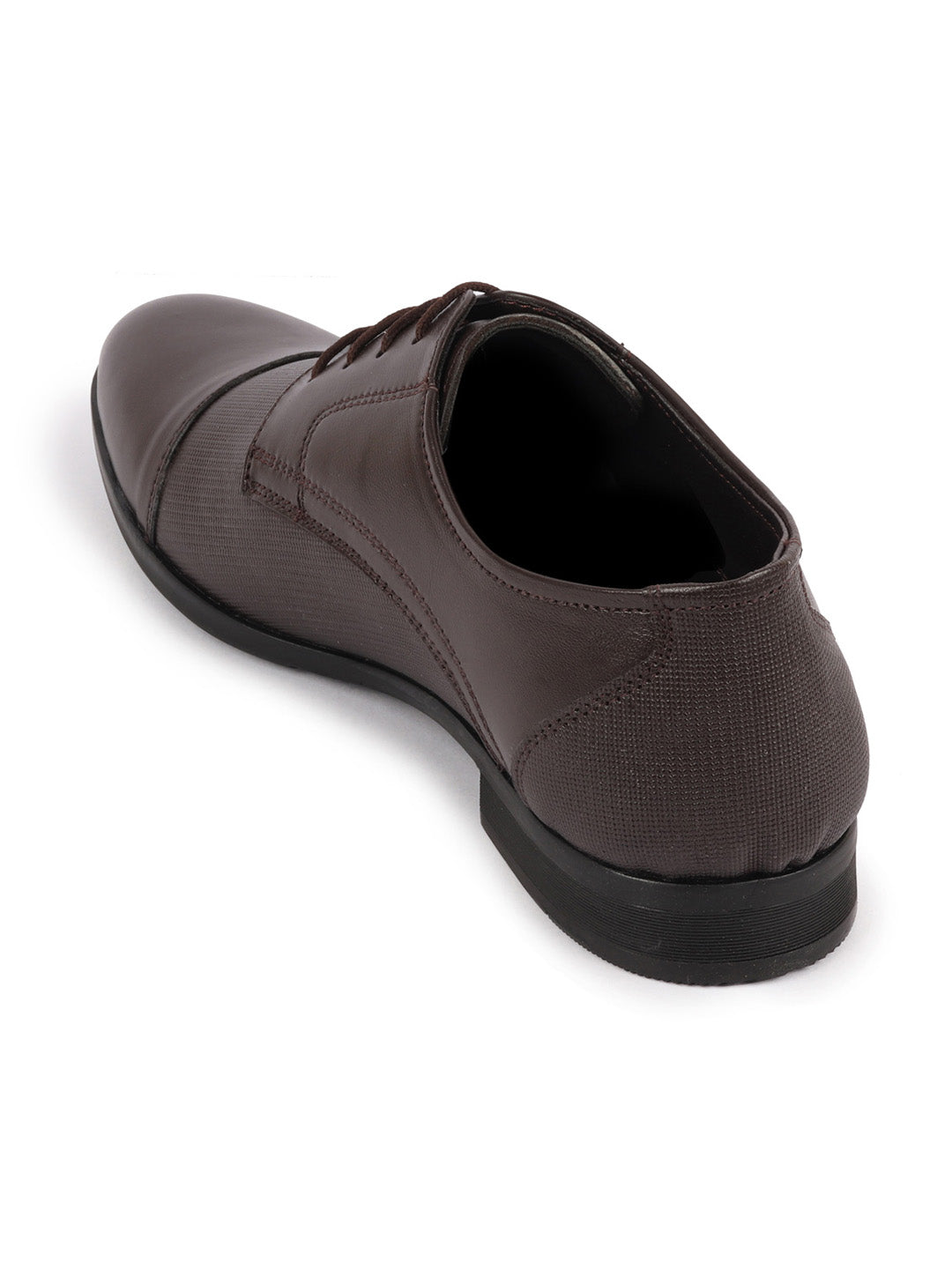 Shop Men Brown Formal Office Textured Design Cap Toe Genuine Leather Lace Up Shoes Online.