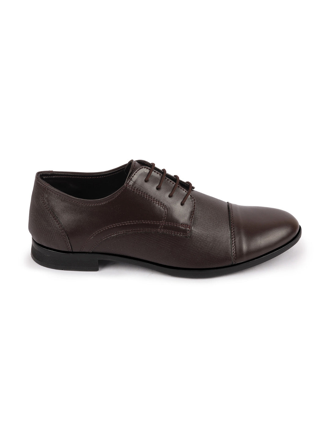 Shop Men Brown Formal Office Textured Design Cap Toe Genuine Leather Lace Up Shoes Online.