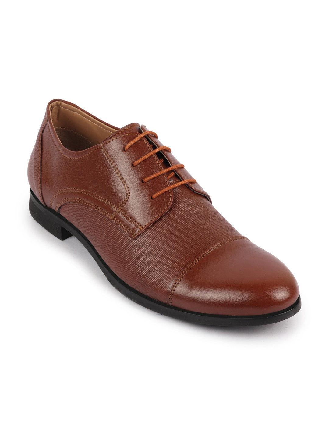 Shop Men Tan Formal Office Textured Design Cap Toe Genuine Leather Lace Up Shoes Online.