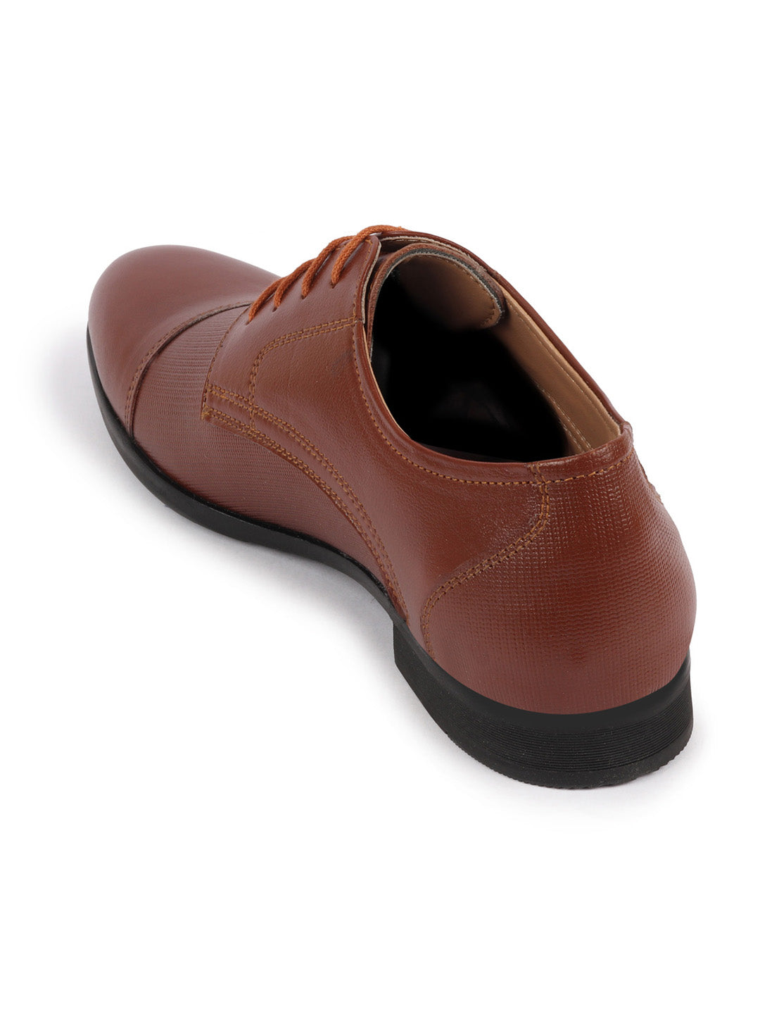 Shop Men Tan Formal Office Textured Design Cap Toe Genuine Leather Lace Up Shoes Online.
