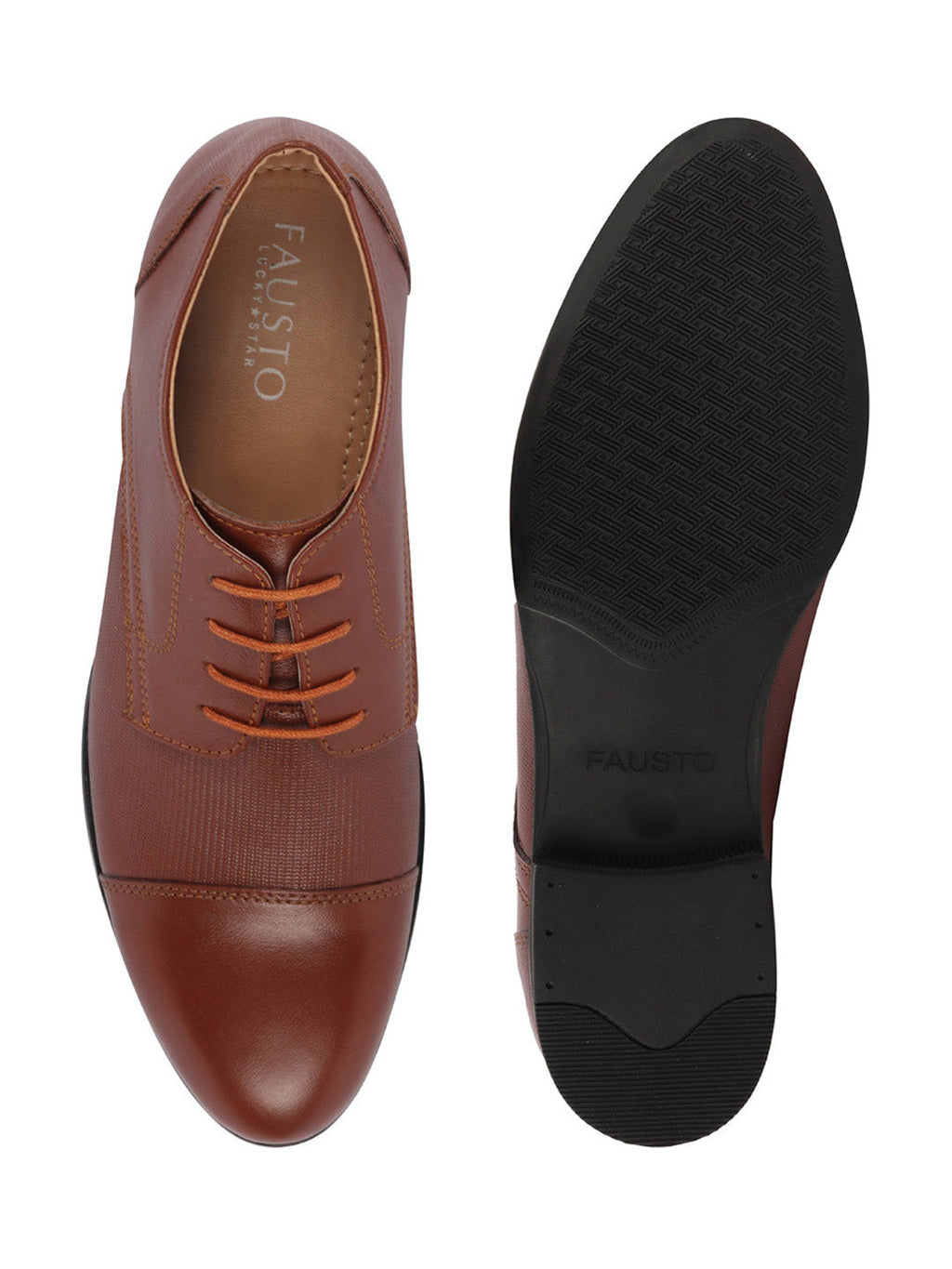 Shop Men Tan Formal Office Textured Design Cap Toe Genuine Leather Lace Up Shoes Online.