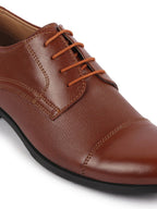 Shop Men Tan Formal Office Textured Design Cap Toe Genuine Leather Lace Up Shoes Online.