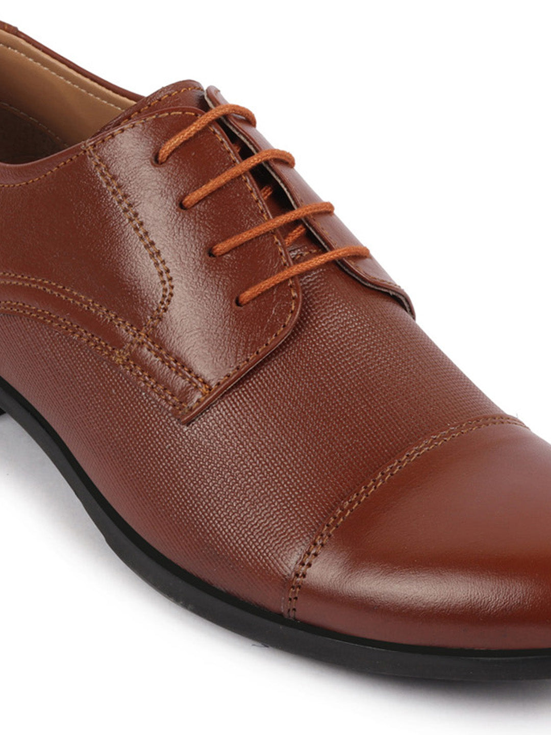 Shop Men Tan Formal Office Textured Design Cap Toe Genuine Leather Lace Up Shoes Online.
