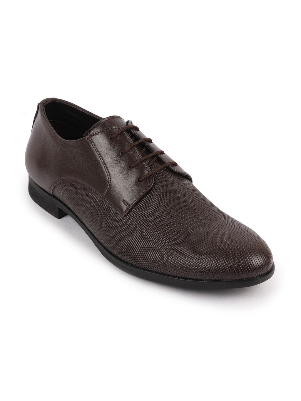 Shop Men Brown Formal Office Textured Design Stitched Genuine Leather Lace Up Shoes Online.