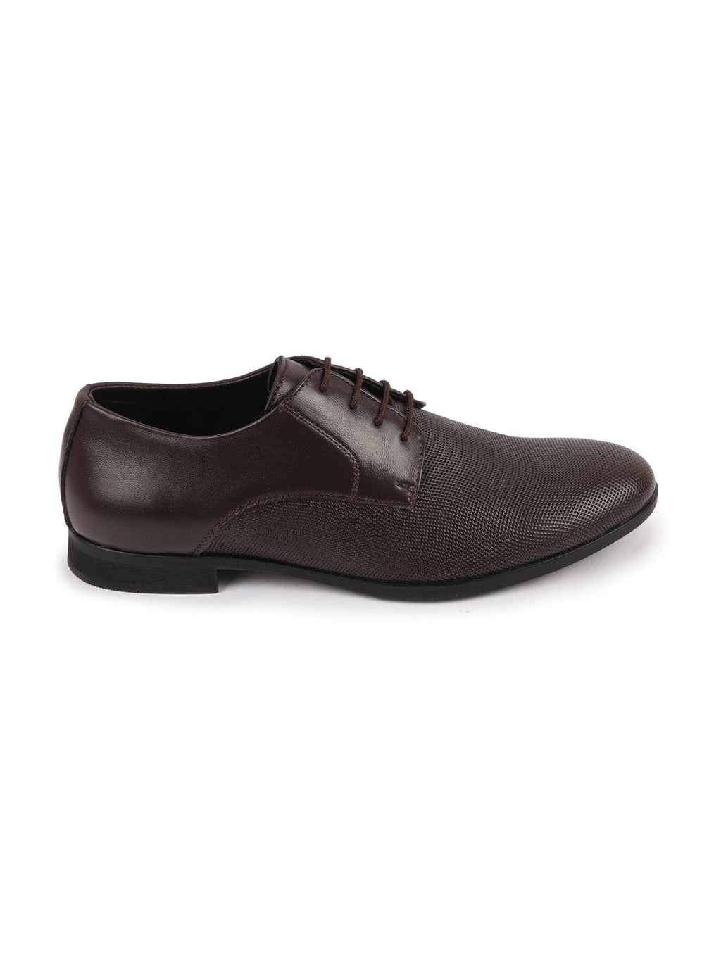 Shop Men Brown Formal Office Textured Design Stitched Genuine Leather Lace Up Shoes Online.