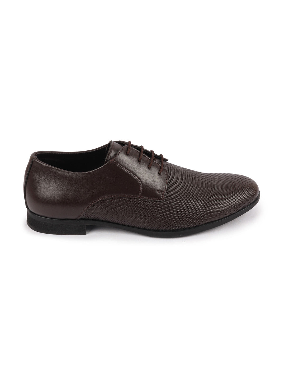 Shop Men Brown Formal Office Textured Design Stitched Genuine Leather Lace Up Shoes Online.