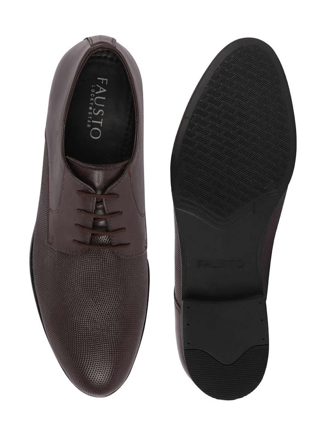 Shop Men Brown Formal Office Textured Design Stitched Genuine Leather Lace Up Shoes Online.