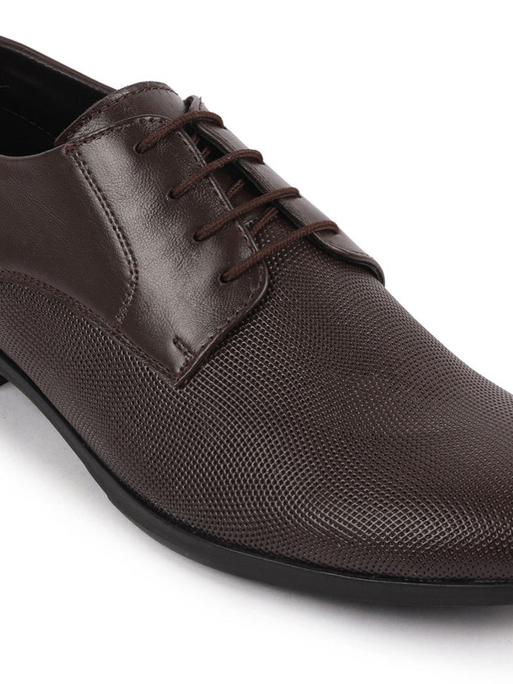 Shop Men Brown Formal Office Textured Design Stitched Genuine Leather Lace Up Shoes Online.