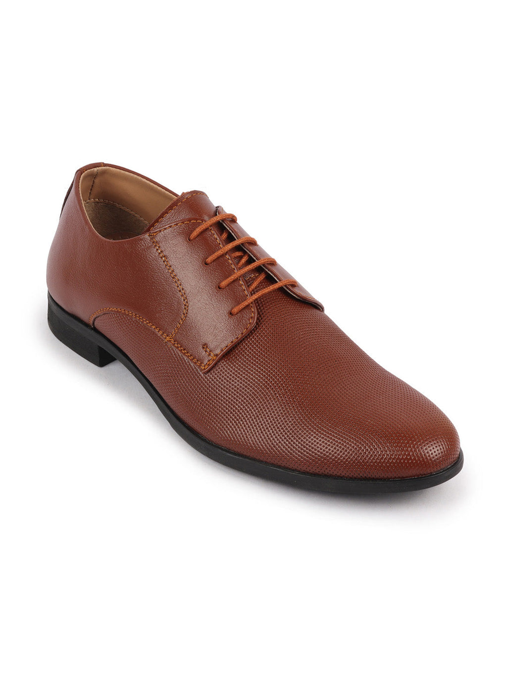 Shop Men Tan Formal Office Textured Design Stitched Genuine Leather Lace Up Shoes Online.