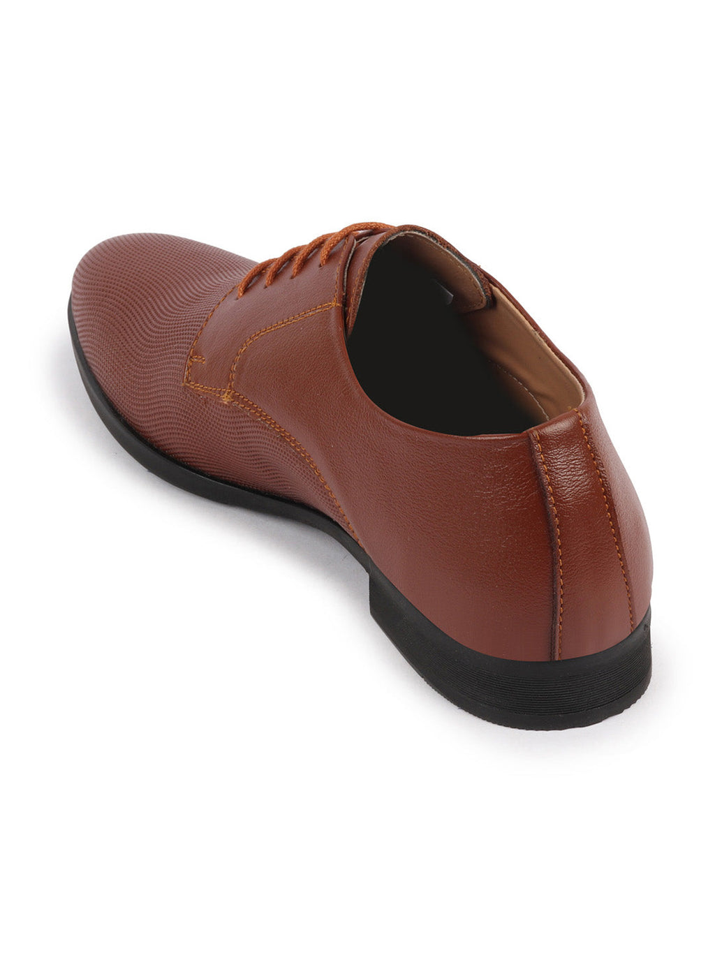 Shop Men Tan Formal Office Textured Design Stitched Genuine Leather Lace Up Shoes Online.