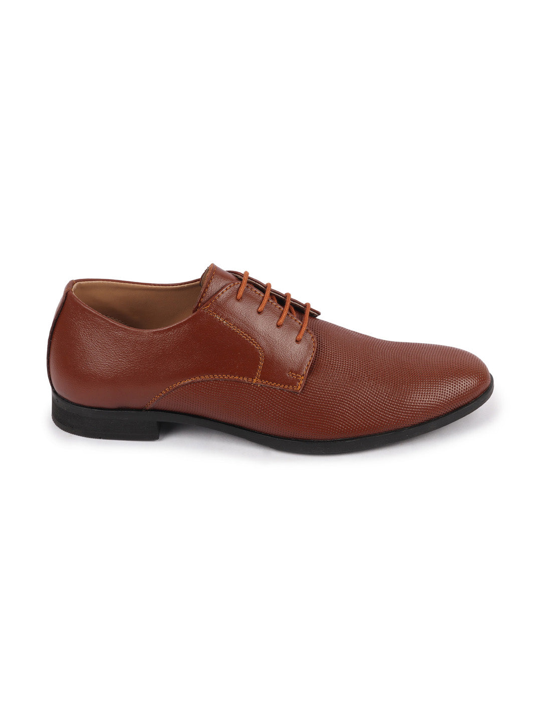 Shop Men Tan Formal Office Textured Design Stitched Genuine Leather Lace Up Shoes Online.