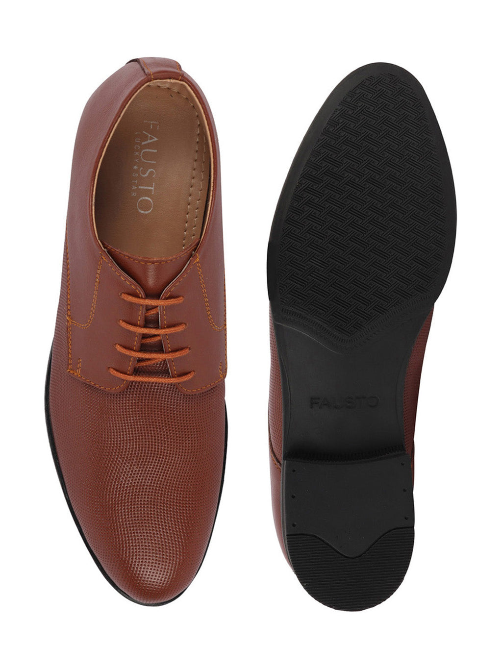 Shop Men Tan Formal Office Textured Design Stitched Genuine Leather Lace Up Shoes Online.