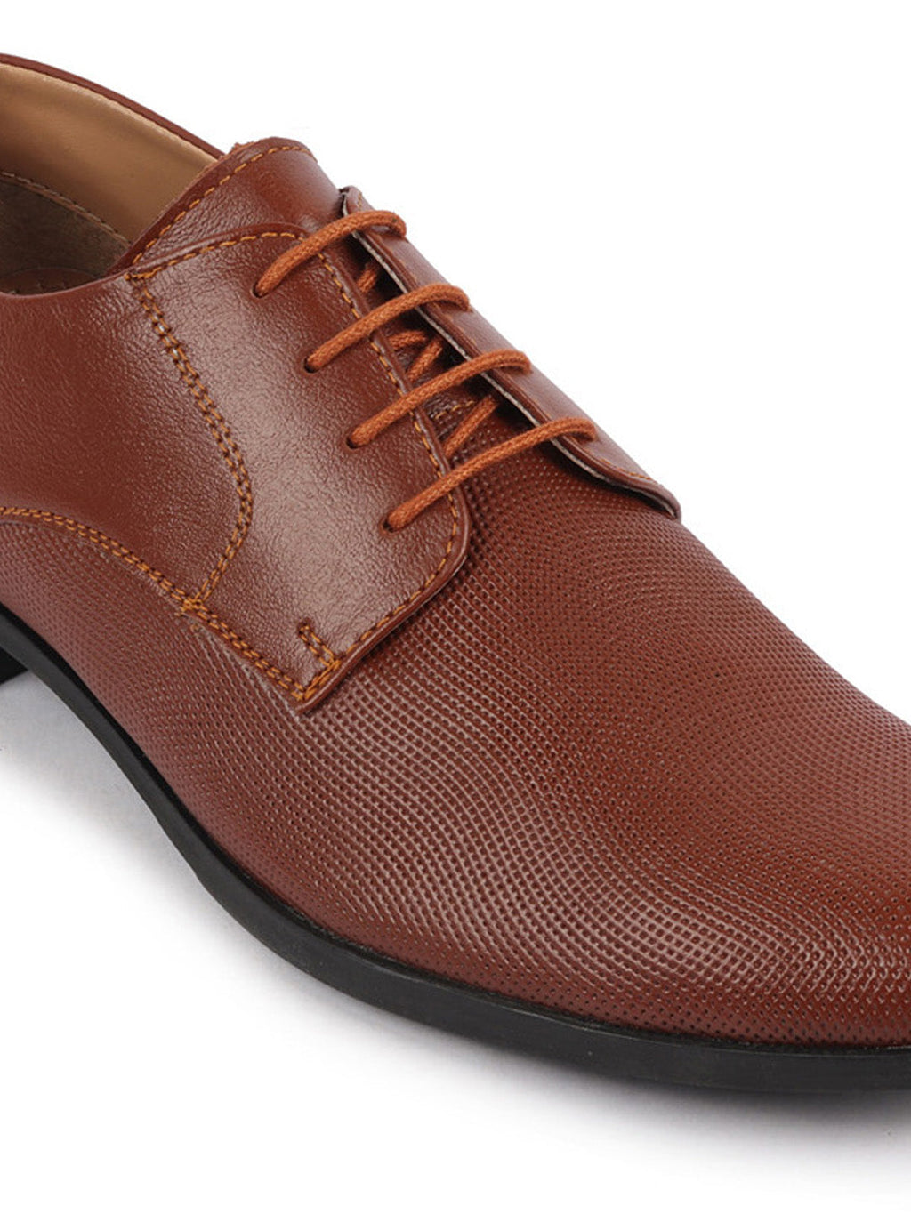 Shop Men Tan Formal Office Textured Design Stitched Genuine Leather Lace Up Shoes Online.