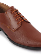 Shop Men Tan Formal Office Textured Design Stitched Genuine Leather Lace Up Shoes Online.