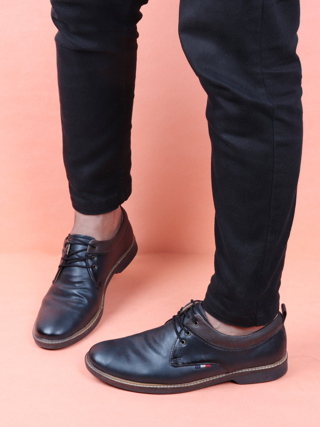 men navy blue formal lace up oxford shoes with tpr welted sole