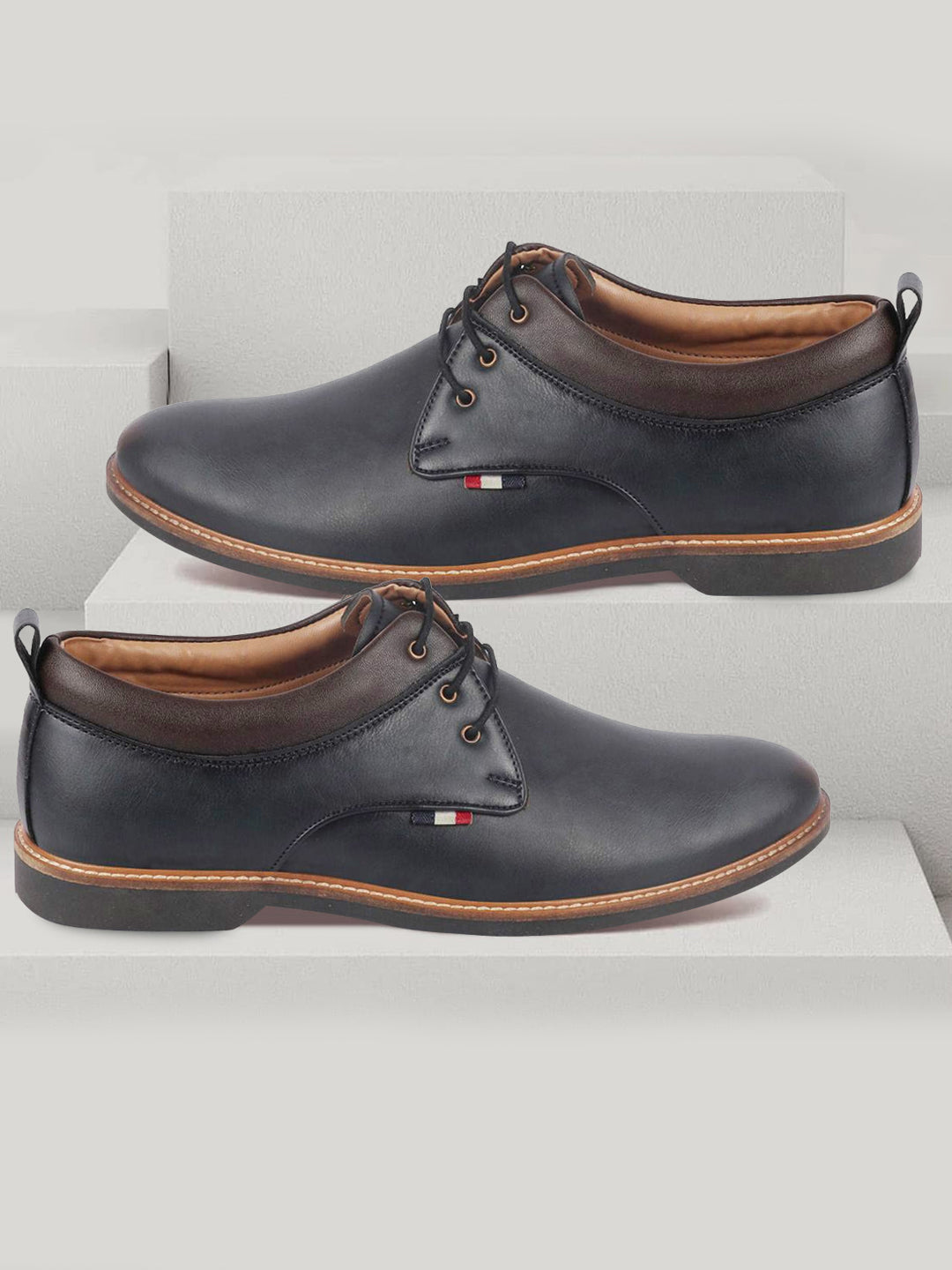 men navy blue formal lace up oxford shoes with tpr welted sole