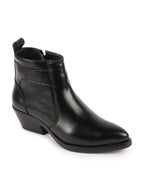 Shop Women Black Mid Top Side Zipper Slip On Flared Heel Pointed Toe Chelsea Boots Online.