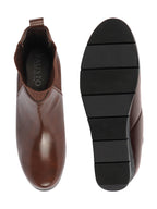 Shop Women Brown Mid Top Socks Collar Broad Feet Slip On Wedge Heel Chelsea Boots Online.