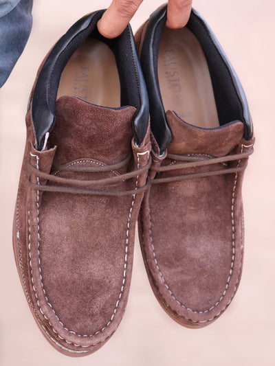 Shop Men Brown Suede Leather Mid Ankle Lace Up Casual Shoes Online.