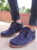 Men Navy Blue Suede Leather Mid Ankle Lace Up Casual Shoes