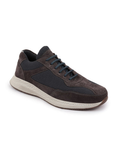 Shop Men Grey Suede Leather Lace Up Casual Sneaker Shoes Online.