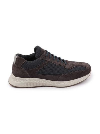 Shop Men Grey Suede Leather Lace Up Casual Sneaker Shoes Online.