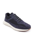 Men Navy Blue Suede Leather Lace Up Casual Sneaker Shoes