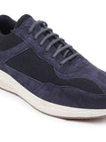 Men Navy Blue Suede Leather Lace Up Casual Sneaker Shoes