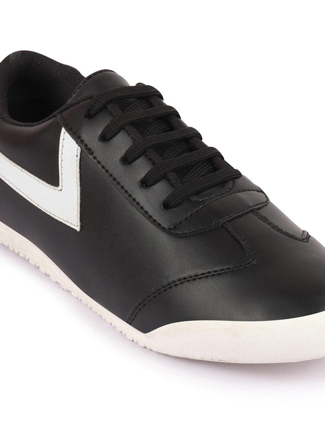 Shop Men Black Lace-Up Classic Striped Sneakers Casual Shoes Online.