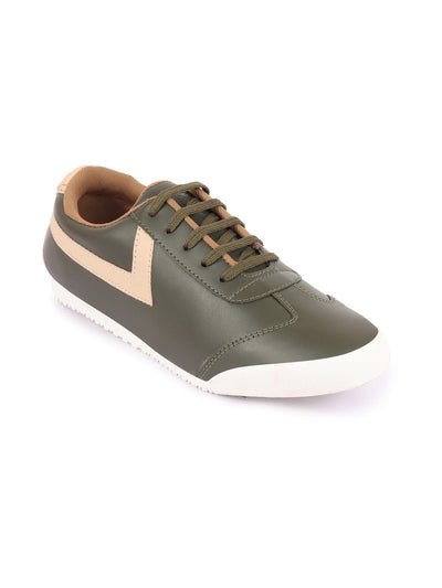 Shop Men Olive Green Lace-Up Classic Striped Sneakers Casual Shoes
