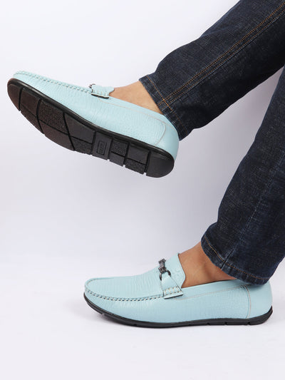Shop Men Sky Blue Horsebit Buckle Embossed Casual/Dress Loafer Shoes Online.