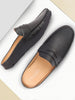 Men Black Slip On Back Open Stitched Mules Casual Shoes