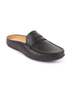 Shop Men Black Slip On Back Open Stitched Mules Casual Shoes Online.