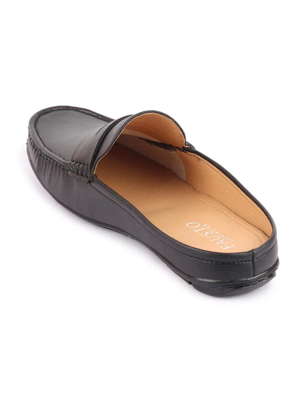 Shop Men Black Slip On Back Open Stitched Mules Casual Shoes Online.
