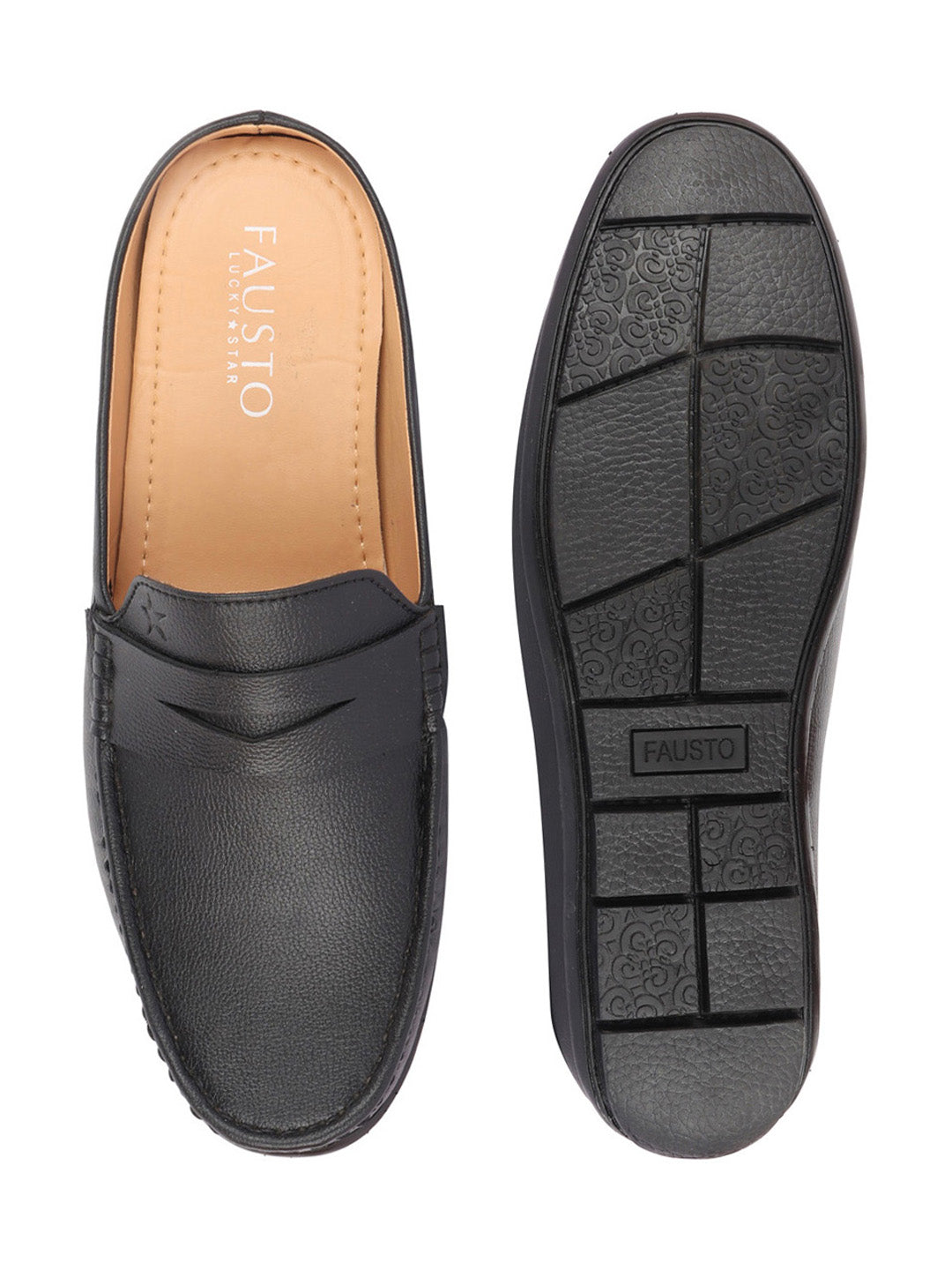 Shop Men Black Slip On Back Open Stitched Mules Casual Shoes Online.