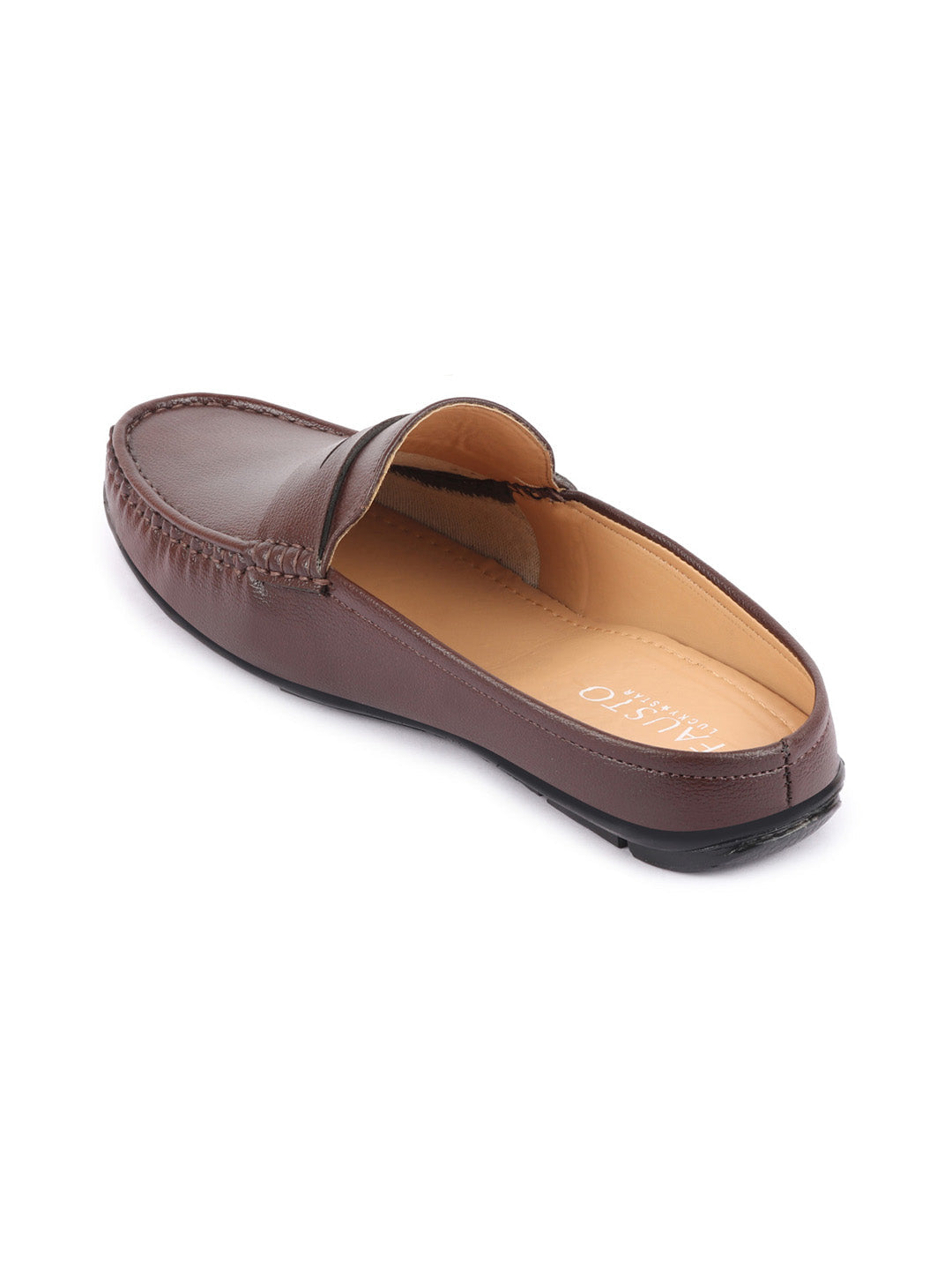 Shop Men Brown Slip On Back Open Stitched Mules Casual Shoes Online.