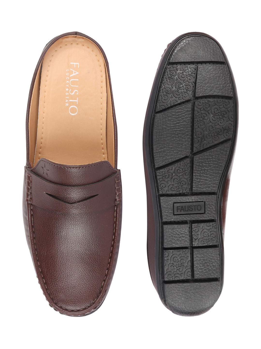 Shop Men Brown Slip On Back Open Stitched Mules Casual Shoes Online.