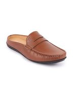 Shop Men Tan Slip On Back Open Stitched Mules Casual Shoes Online.