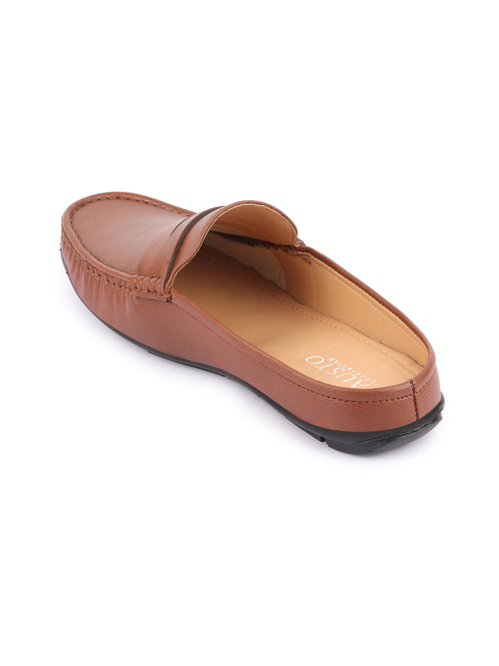 Shop Men Tan Slip On Back Open Stitched Mules Casual Shoes Online.