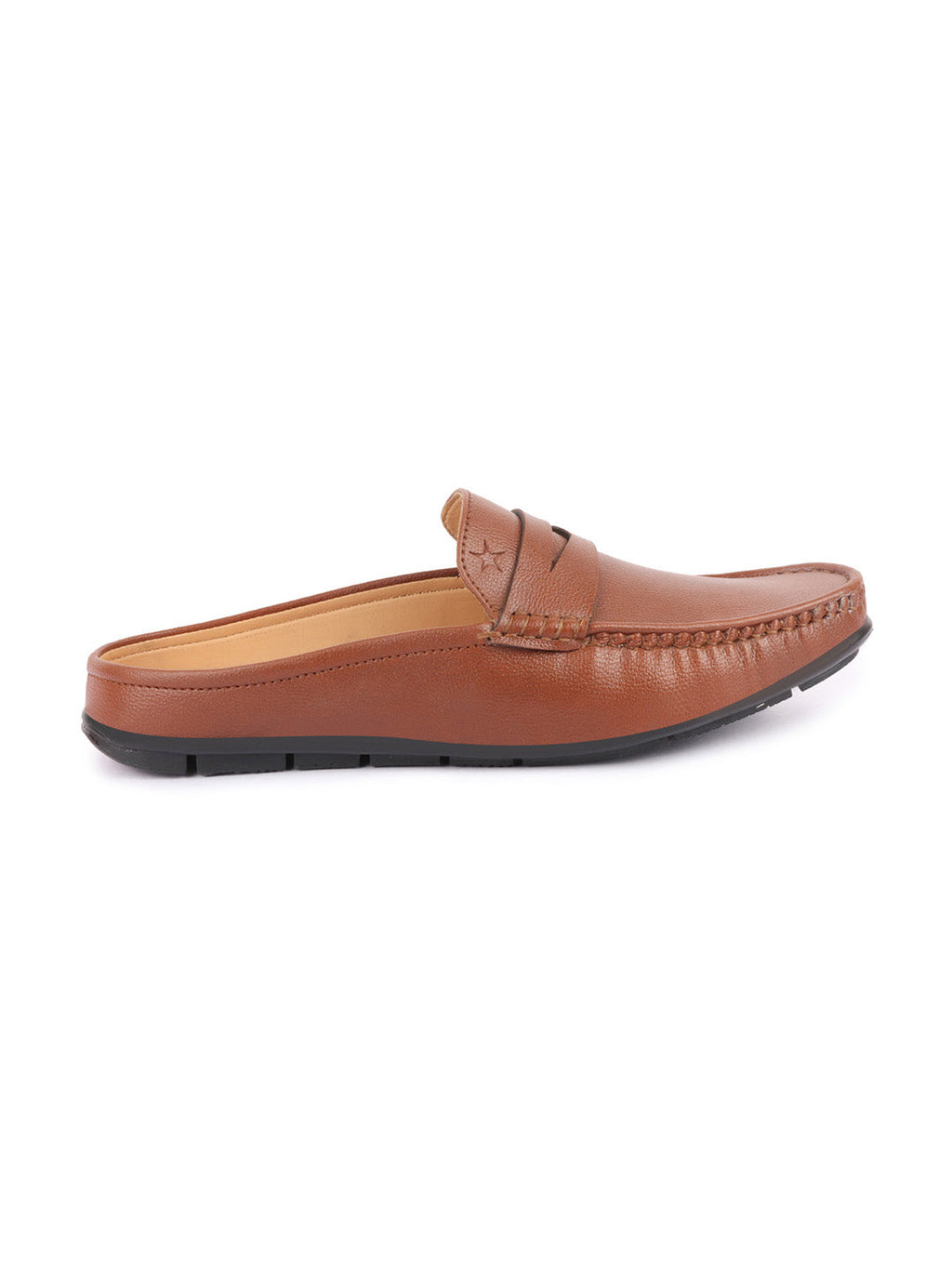 Shop Men Tan Slip On Back Open Stitched Mules Casual Shoes Online.