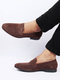 Men Brown Suede Leather Outdoor Penny Loafer Shoes