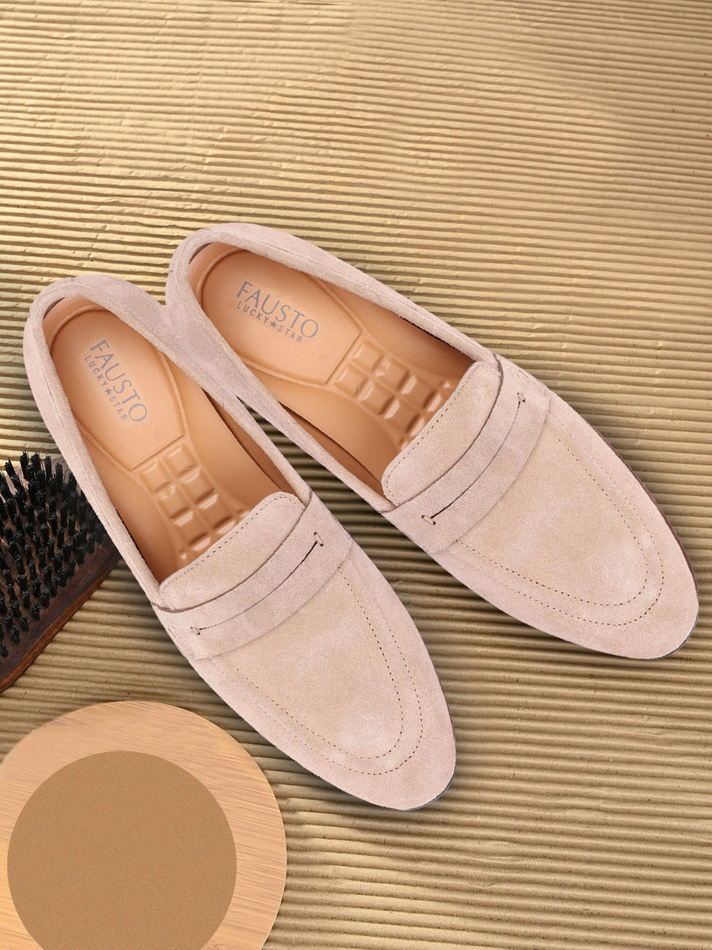 Shop Men Camel Suede Leather Outdoor Penny Loafer Shoes Online.