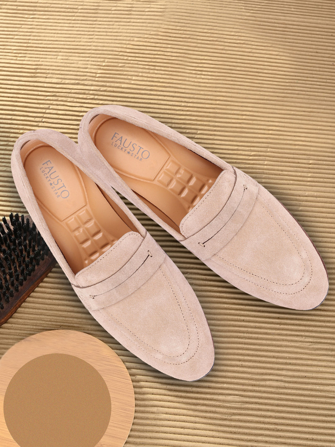 Shop Men Camel Suede Leather Outdoor Penny Loafer Shoes Online.