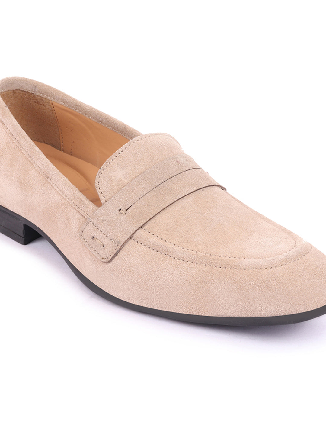 Shop Men Camel Suede Leather Outdoor Penny Loafer Shoes Online.