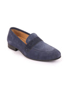Shop Men Navy Blue Suede Leather Outdoor Penny Loafer Shoes Online.