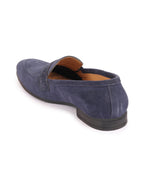 Shop Men Navy Blue Suede Leather Outdoor Penny Loafer Shoes Online.