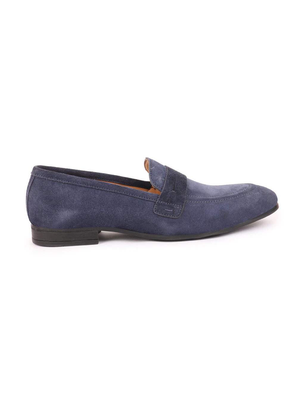 Shop Men Navy Blue Suede Leather Outdoor Penny Loafer Shoes Online.