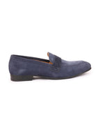 Shop Men Navy Blue Suede Leather Outdoor Penny Loafer Shoes Online.