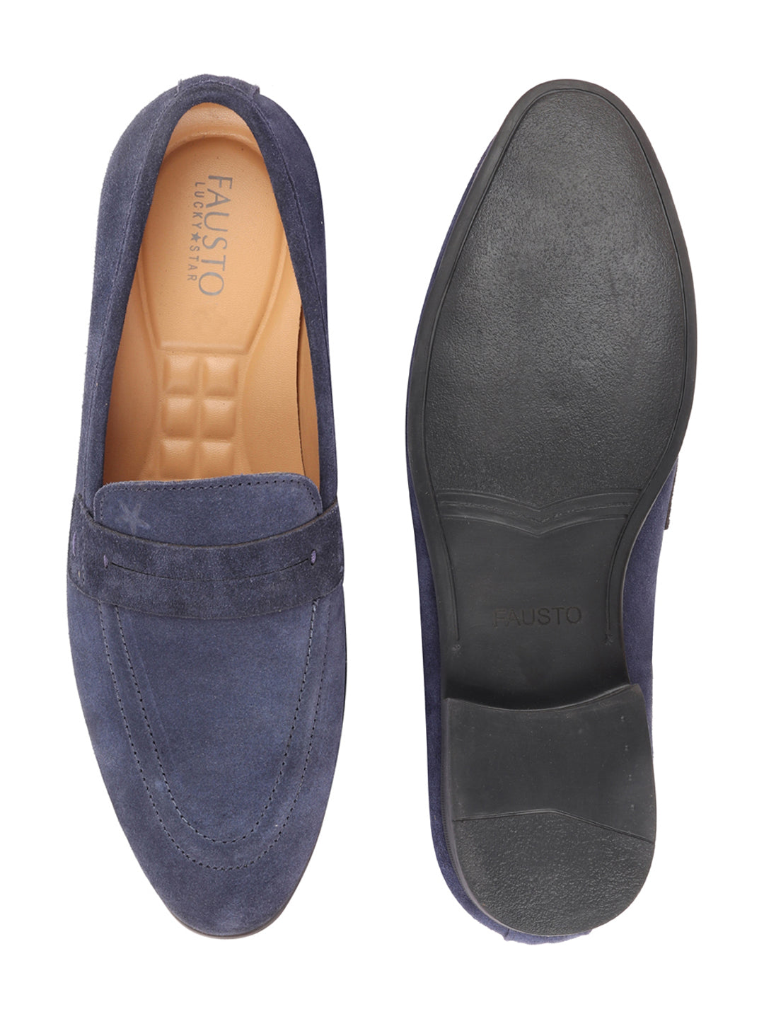 Shop Men Navy Blue Suede Leather Outdoor Penny Loafer Shoes Online.